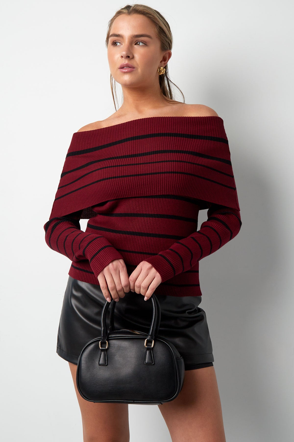 Striped off shoulder top - Black & red