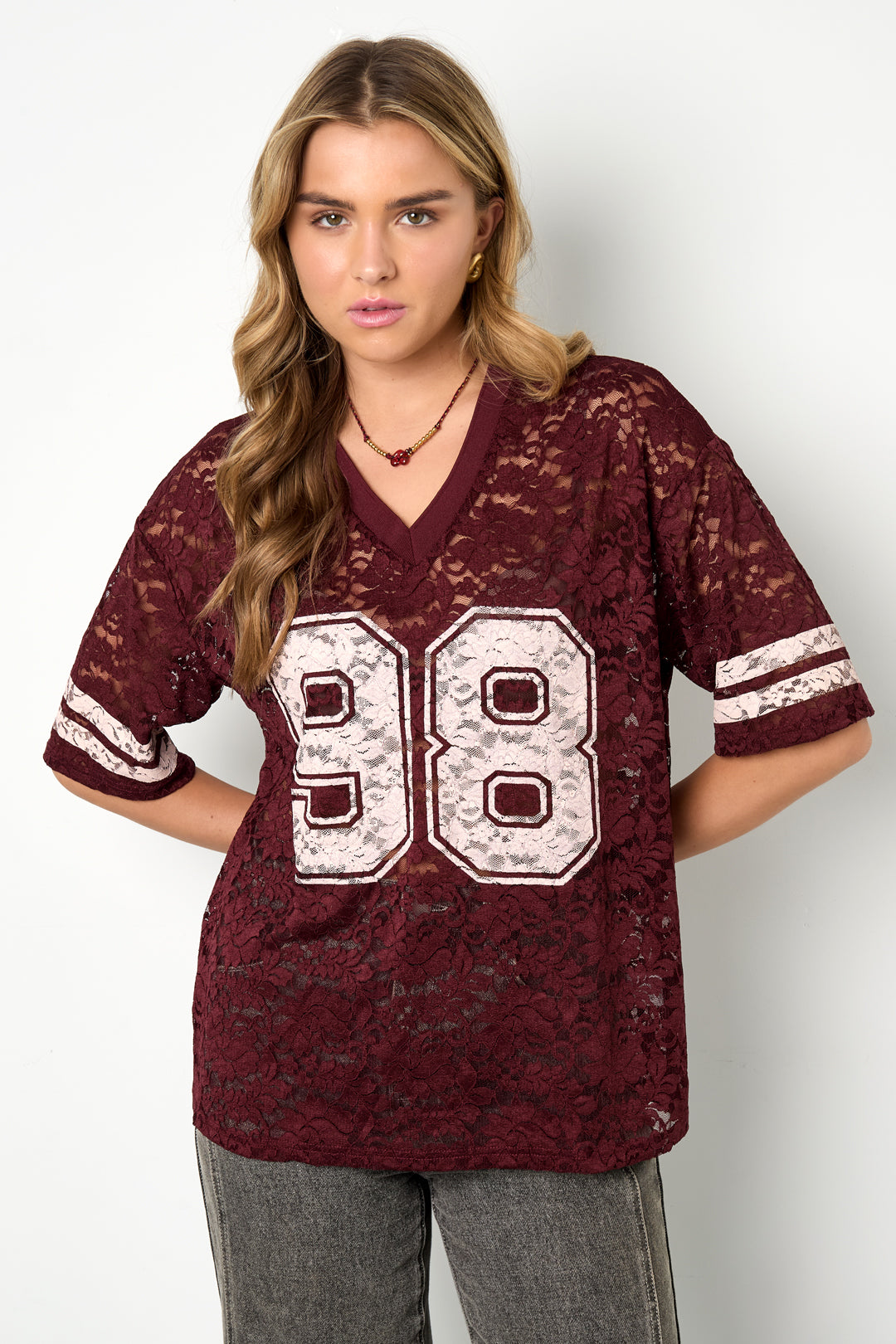 V-Neck Lace American T-shirt