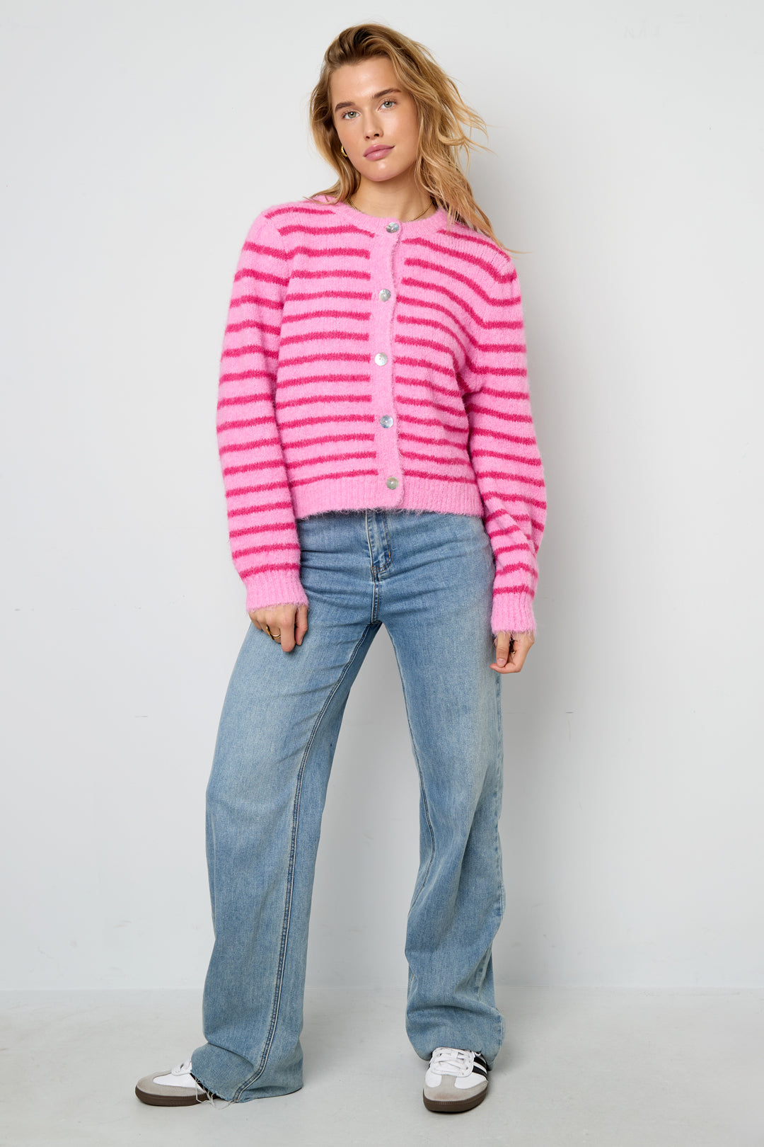 Polyester fiber (polyester) Knit cardigan Stripes Casual Fall/Winter  Clothes