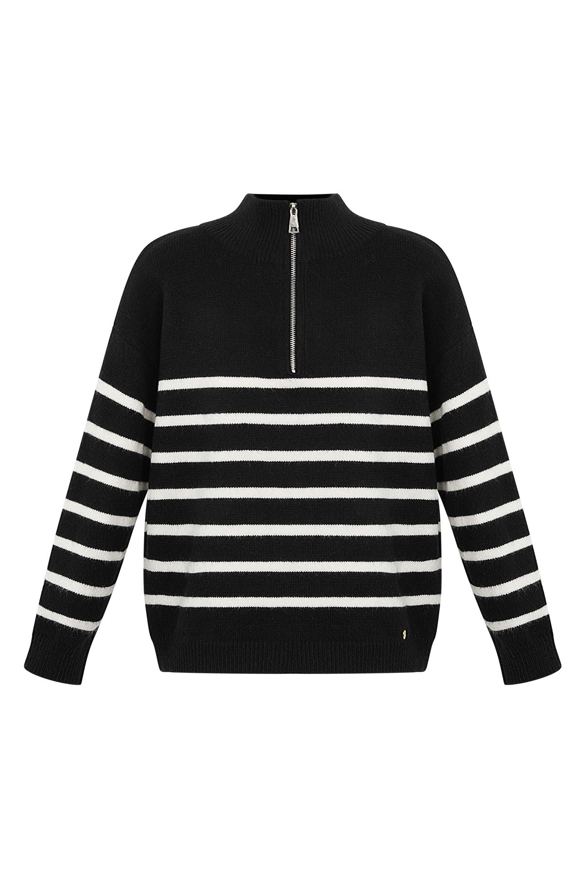 Knitted sweater stripes with zipper - beige black - SM
