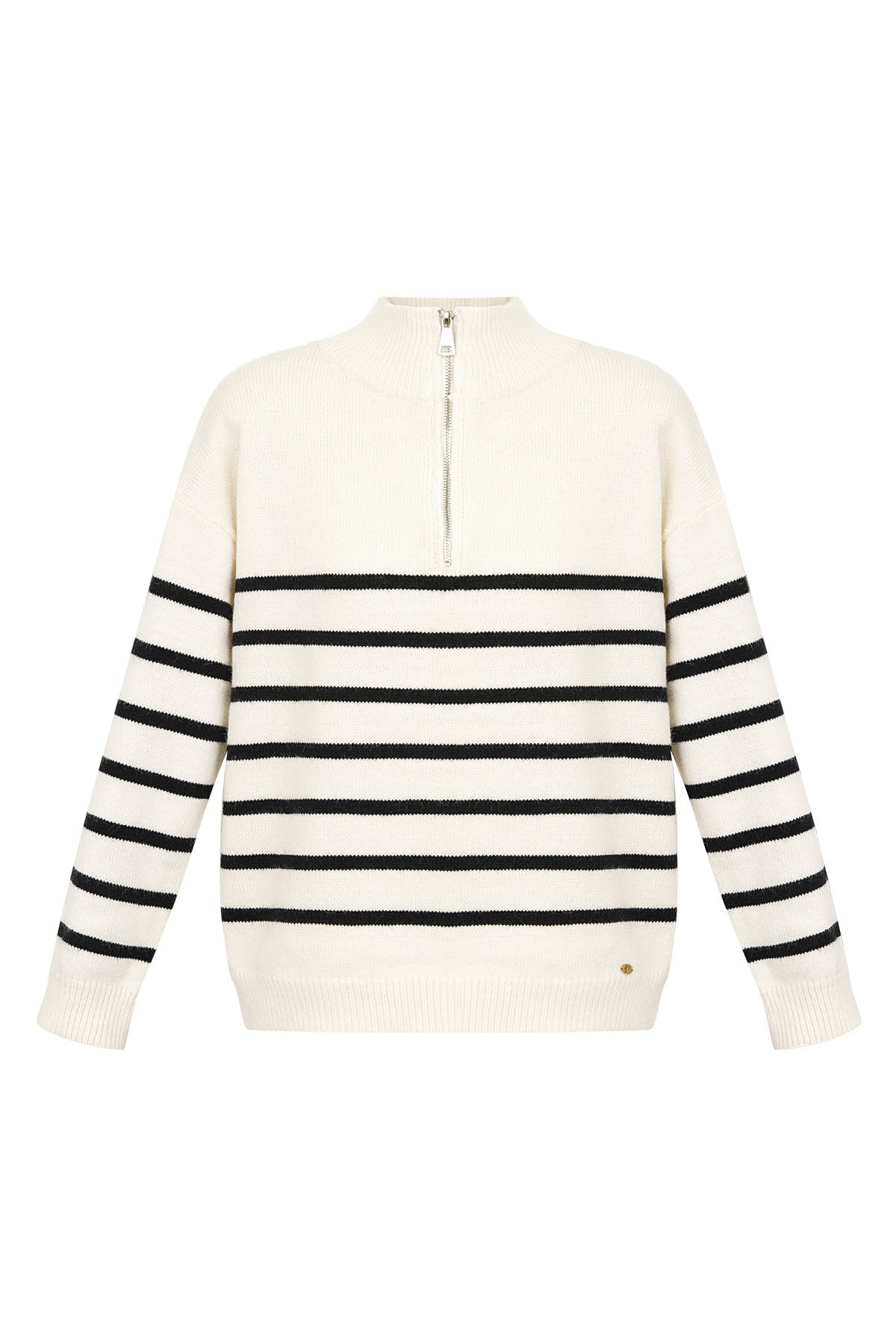 Knitted sweater stripes with zipper - beige black - SM