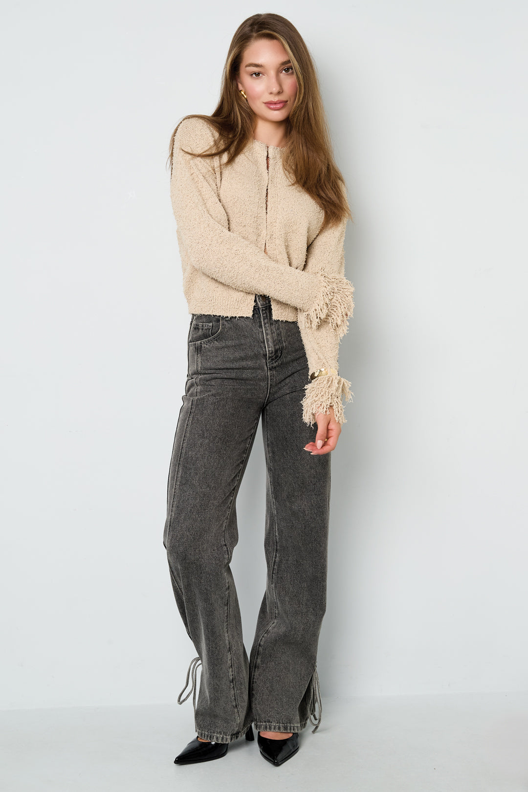 Cardigan with fringe sleeves