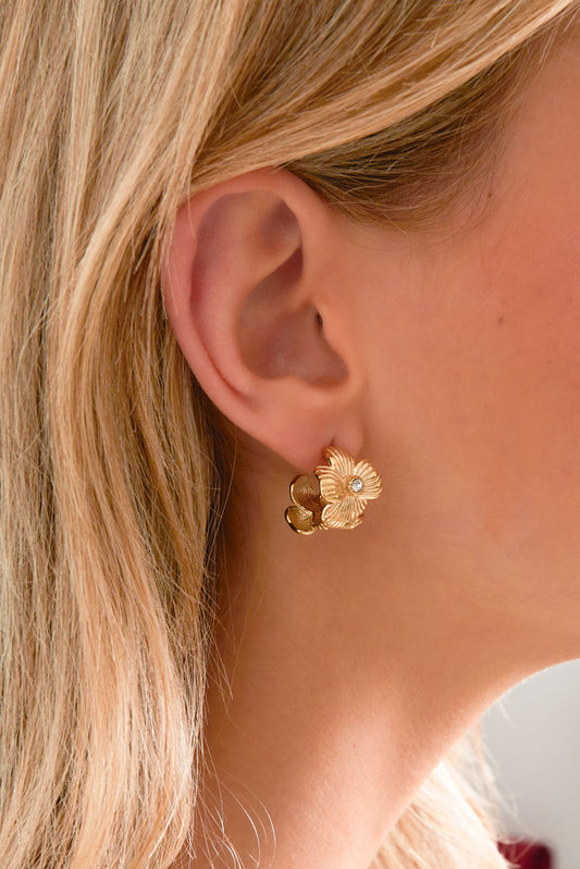 Stainless Steel Hoop Earrings Flower Casual Daily Simple Series Women's jewelry