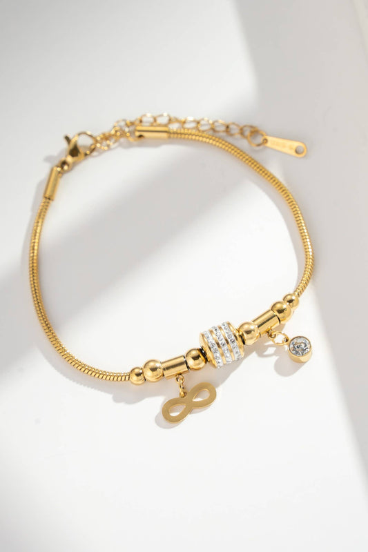 Pulseira Aço Dourado Infinito Strass Elegância Chique