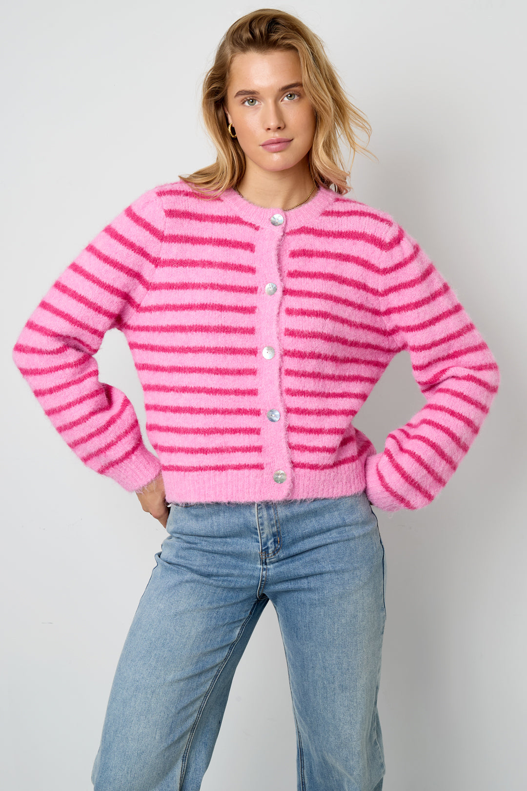 Polyester fiber (polyester) Knit cardigan Stripes Casual Fall/Winter  Clothes