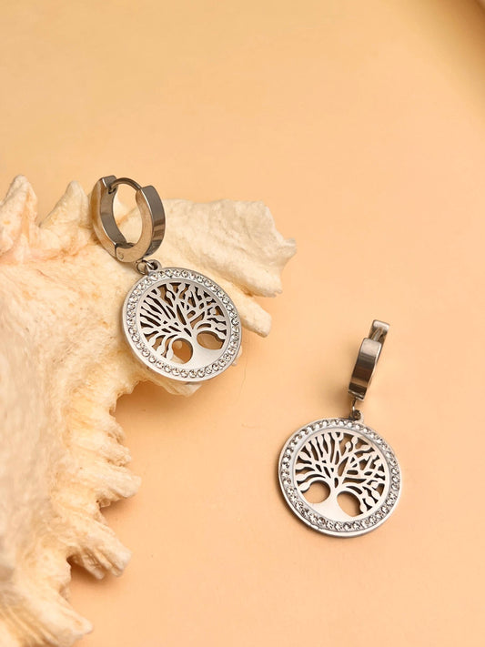 Brinco com motivo de árvore da vida em aço inoxidável